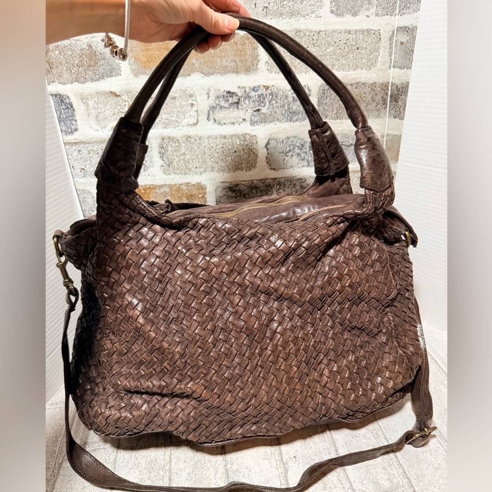 Langellotti Italian Woven brown Leather Bag large